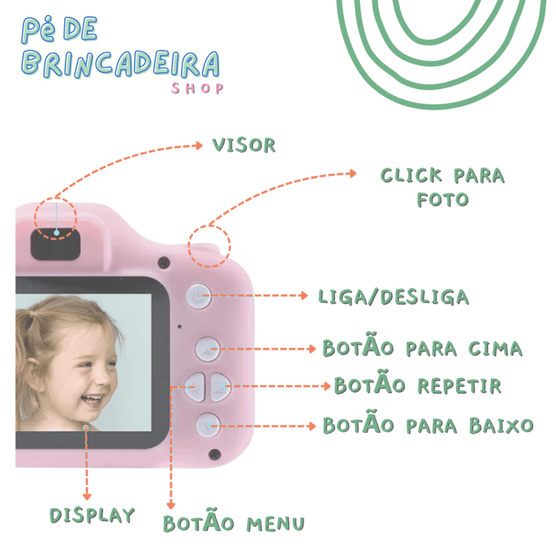 Mini Câmera Digital Infantil X2 (BRINDE 1 Capa Protetora)