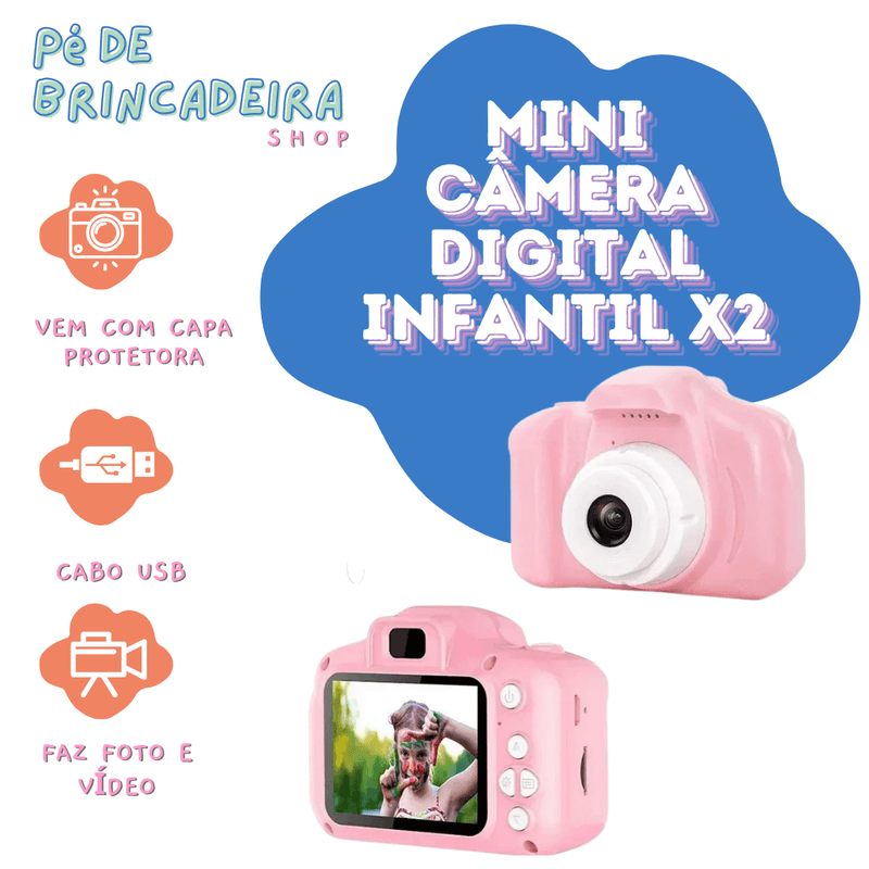 Mini Câmera Digital Infantil X2 (BRINDE 1 Capa Protetora)